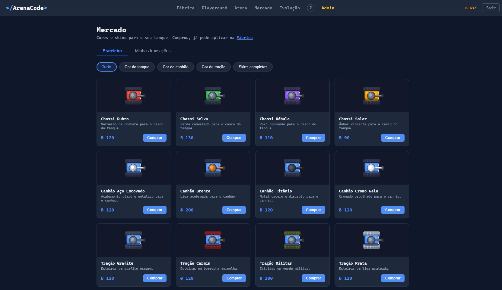 Mercado — personalize o seu robô
